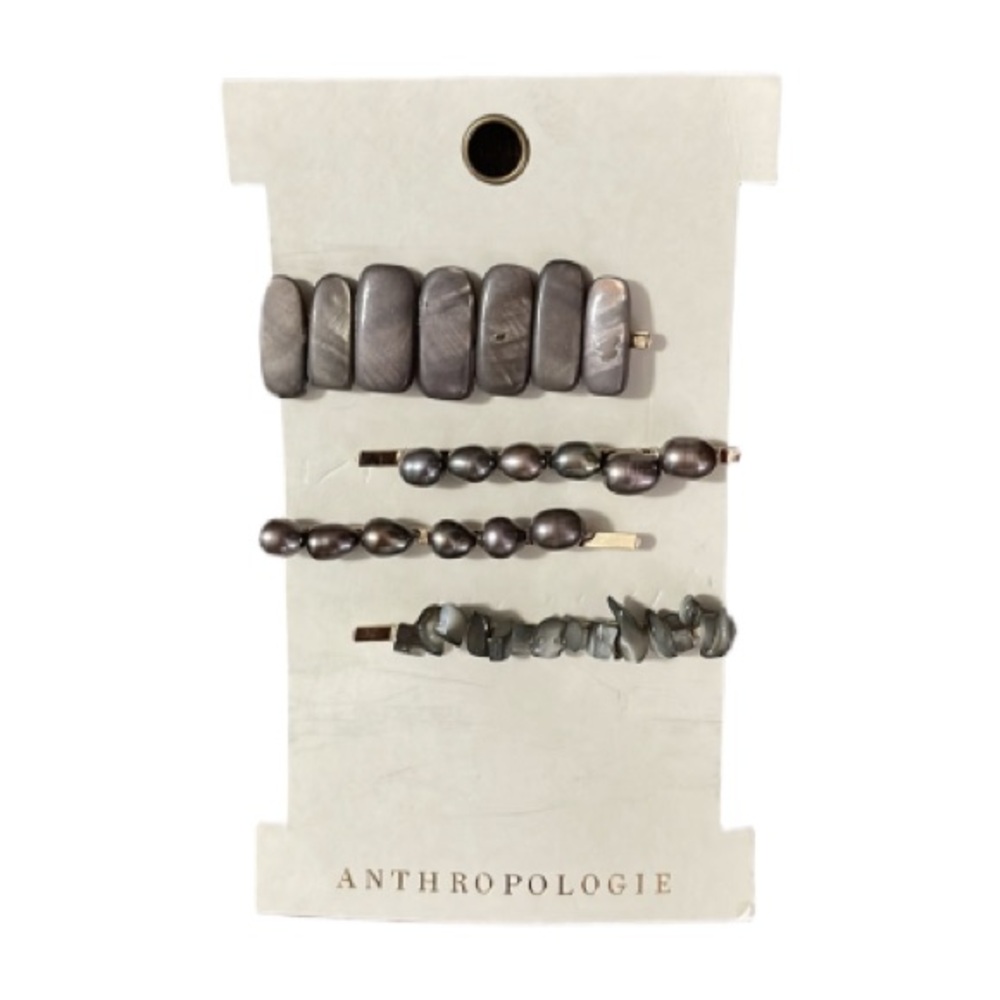 *5/$40 NWT Anthropologie Earthy Silver Gray Glazed Stone Hair Clips! Set of 4!